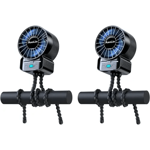 2 Pack Multifunctional Portable Stroller Fan 4 Speed 6600rpm High Speed Usb Rechargeable Personal Mini Handheld Fan Extended Tripod For Desktop Winding Kids Bed Treadmill Bike Golf Cart Outdoor Travel