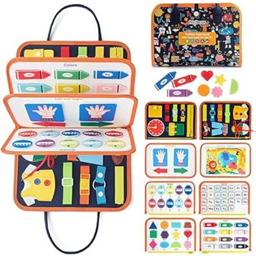 Freebear Busy Board Toddler Travel Toys Sensory Toys for Toddlers 1 2 3 4, Montessori Learning Toys for Toddlers Activities Board, Educational Toys for 3 4 Year Old Boys Girls Gift, Classic