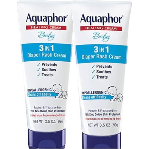 Aquaphor Baby Diaper Rash Cream, 3-in-1 Diaper Rash Relief, 3.5 Oz Tube, Pack of 2