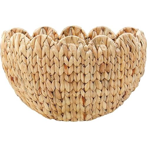 Wicker Wall Basket,Scalloped Wall Basket for Home Decor and Organizer,Water Hyacinth Woven Hanging Storage Baskets for Front Door,Mail,Flowers,Bathroom,Entryway,Nursery