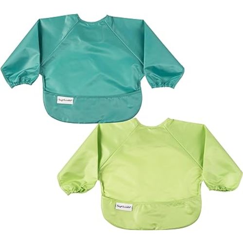 Tiny Twinkle Mess Proof Baby Bib, 2 Pack Long Sleeve Bib Outfit, Waterproof Bibs for Toddlers, Machine Washable, Tug Proof