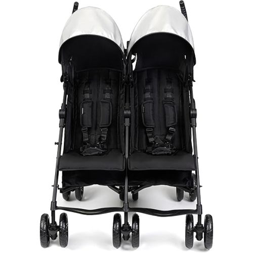 Summer Infant 3Dlite Folding Lightweight Side by Side Double Stroller with 5-Point Safety Harness for Infants and Toddlers, Black