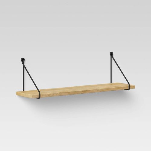 24" x 6" Wood Wall Shelf with Hanging Wire Matte Black - Threshold™: Bracket Design, No Assembly, Includes Mounting Hardware