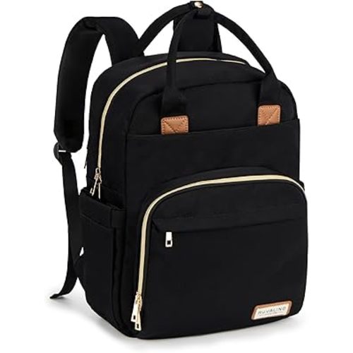 RUVALINO Diaper Bag Backpack, Multifunction Travel Pack Maternity Baby Changing Bags, Large Capacity, Waterproof, Deep Black, Polyester