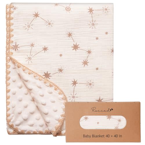 Baby Blanket with Dotted Double Layers Muslin Soft Swaddle Blanket Cotton Neutral Receiving Blankets for Toddler Baby Quilt Throw Blanket Bed Throw Blanket for Newborn Unisex 40x40 Inch-Constellation