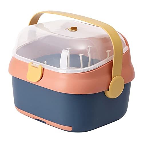 Baby Bottle Drying Rack Container with Drainer, Portable Nursing Cutlery Box Container with Cover, Bottle Holder for Baby and Toddler, Portable Kitchen Cabinet Organizer, Easy to Clean Drainer (Pink)