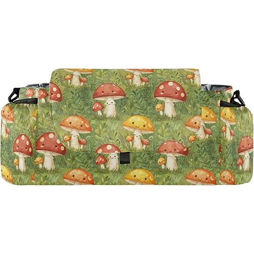 Burbuja Cartoon Mushrooms Stroller Organizer with Insulated Cup Holders, Non-Slip Stroller Caddy Universal Fits Most Strollers, Nursery Accessories