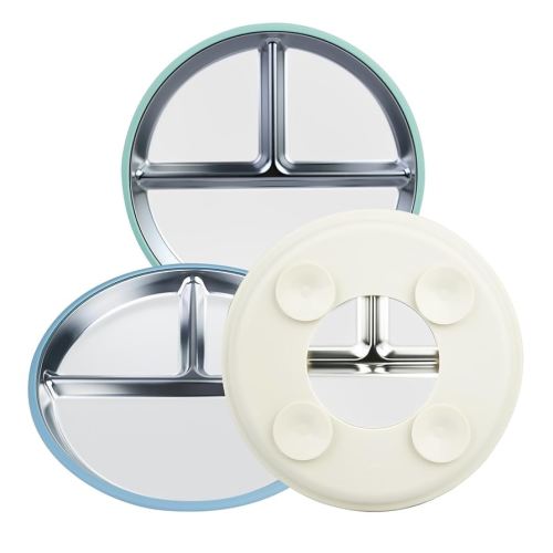 Stainless-Steel Baby Plates with Suction: Food Grade & Dishwasher Safe - Baby Led Weaning Supplies for Toddlers Eating - High Chair & Dining Table