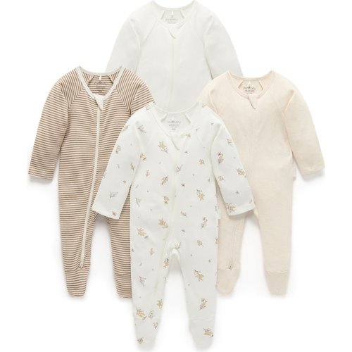 4 Pack Zip Footie Vanilla Wattle Bee Pack - Purebaby Rompers | Maisonette