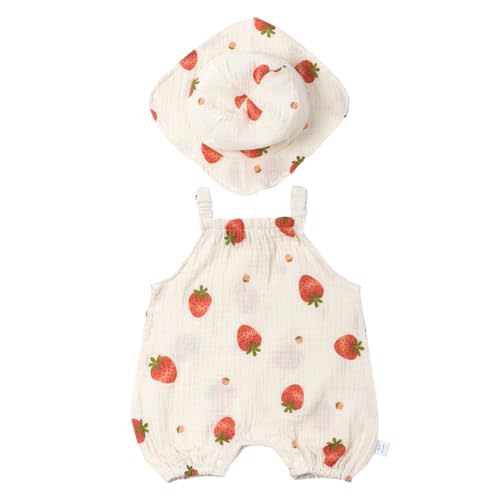 ACESTAR Baby Girls Toddler Sleeveless Muslin Romper One-Piece Halter Jumpsuit with Hat Summer Outfits Overall Clothes Set