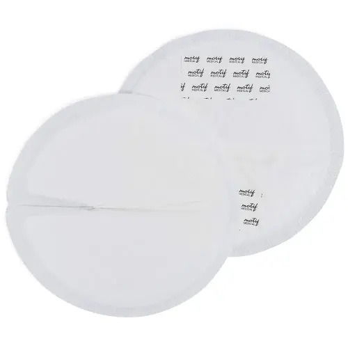 Motif Medical Disposable Nursing Pads for Women - Breathable Breast Milk Pads w/Adhesive Strips - Individually Wrapped, Contoured Nursing Breast Pads - Nipple Covers for Breastfeeding (Pack of 60)