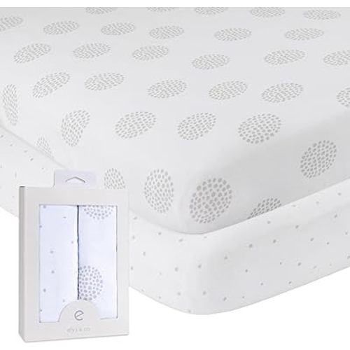 Ely’s & Co. Crib Sheets, Baby Boy/Girl Fitted Crib Mattress Sheet Set, 2 Pack, 100% Jersey Knit Cotton, Infant and Toddler Nursery Bedding, Grey Dottie Print, 28” x 52”