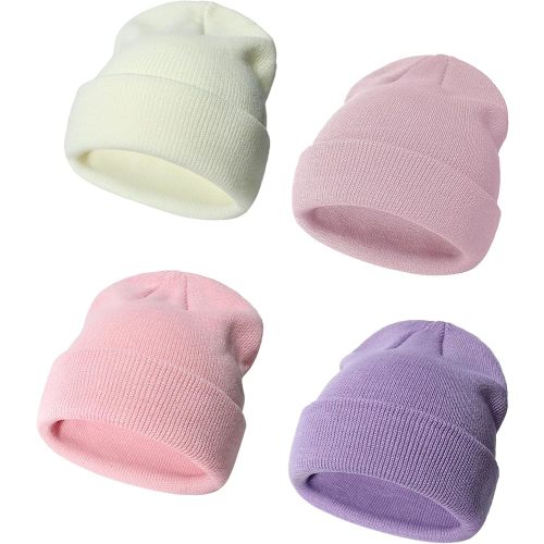 ENBAOHUI Baby Beanie Hat Newborn Winter Warm Knit Hat Kids Soft Beanie Cap Boys Girls Winter Warm Knit Hat White/Pink/Purple/Dustypink S