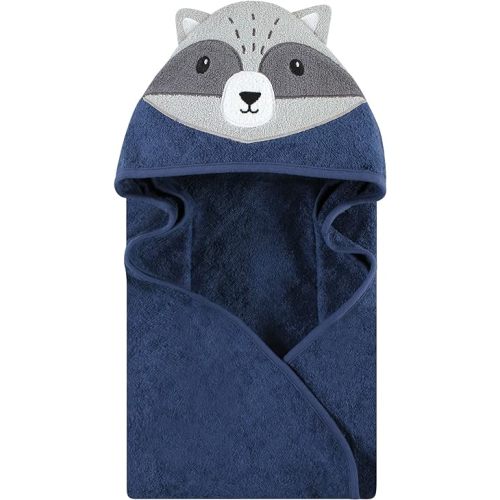 Hudson Baby Unisex Baby Cotton Animal Face Hooded Towel, Raccoon, One Size