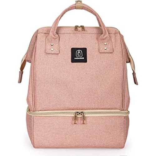 MOMIGO DiaperBreast Pump Backpack - Cooler and Moistureproof Bag Double Layer for Mother Outdoor Working Backpack with USB Charging Port, Large (Pink)