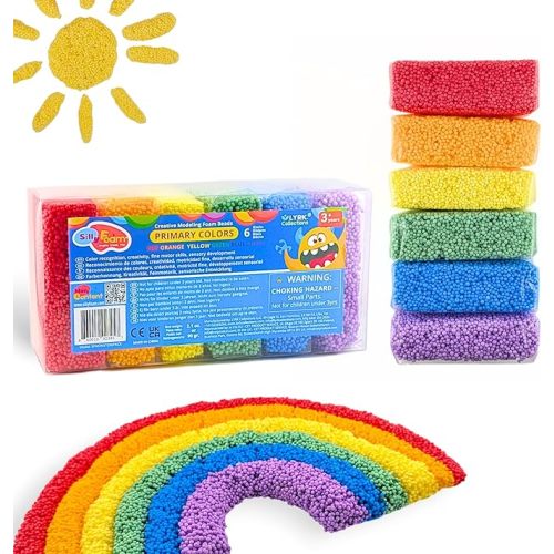 Silly Foam, Creative Modeling Foam Beads, 1-Pack of 6 Primary Color Blocks, Easy Clean Up, Perfect for Preschool and Kids, Arts & Crafts, Sensory Play, STEM, Travel Toy, Non-Toxic (Age 3+)