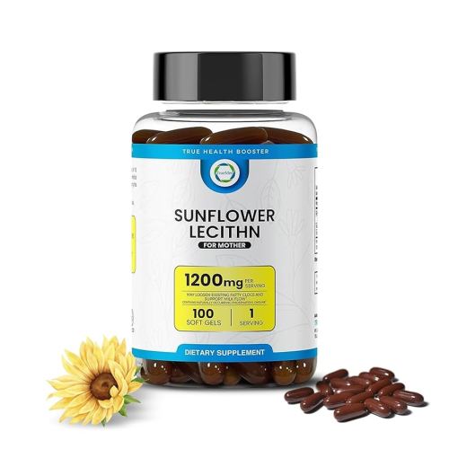 Sunflower Lecithin 1200 mg, Milk Flow, Soy-Free & Non-GMO Support for Breastfeeding Moms Unblocks Clogged Milk Ducts, Brain, Nerve & Liver Health, Phospholipid-Rich for Mother 100 Softgel