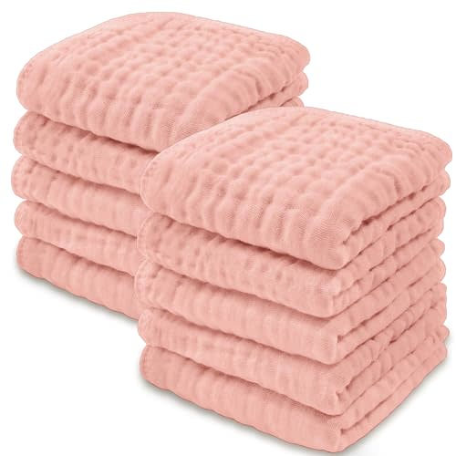 Baby Washcloths, Muslin Cotton Baby Towels, Large 10”x10” Wash Cloths Soft on Sensitive Skin, Absorbent for Boys & Girls, Newborn Baby & Toddlers Essentials Shower Registry (Lace, Pack of 10)