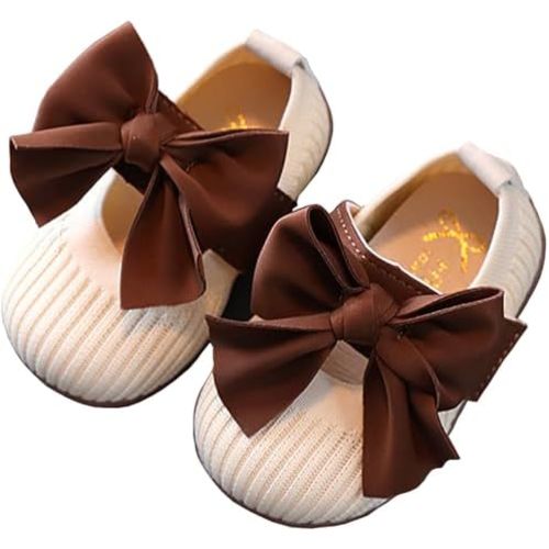 Infant Baby Girls Mary Jane Flats Soft Sole Bowknot Knit Princess Wedding Dress Shoes Toddler Crib First Walkers