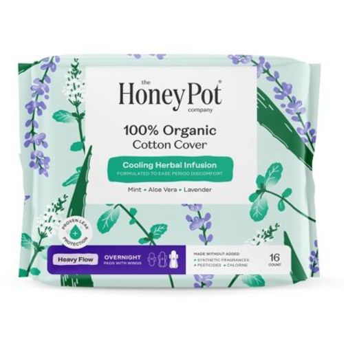The Honey Pot Company 100% Organic Cotton Cover Cooling Herbal Infusion Heavy Flow Overnight Pads - 16ct