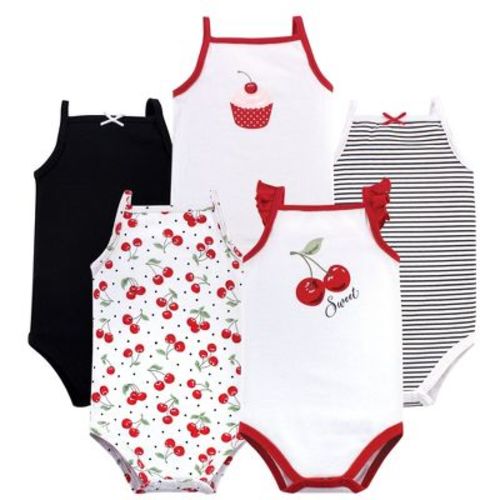 Hudson Baby Infant Girl Cotton Sleeveless Bodysuits 5pk, Cherries, 0-3 Months