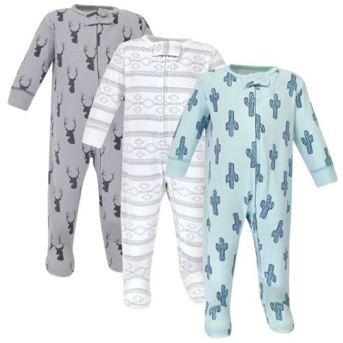 Yoga Sprout Baby Boy Cottton Zipper Sleep and Play 3pk, Cactus