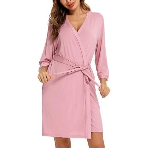 Women Bamboo robe, medium dusty rose