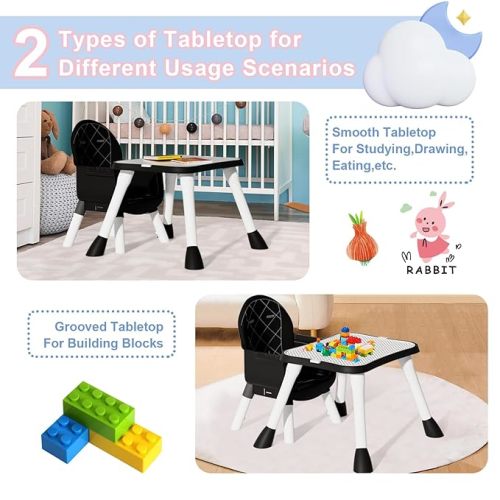 6 in 1 Baby High Chair, Convertible Highchair for Babies and Toddlers (Black)
