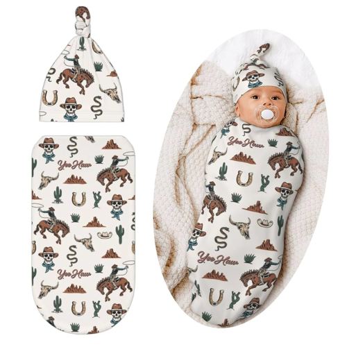 Cowboy Swaddle Blanket, Western Unisex Baby Stuff, Soft Sleeping Bag Sack, Retro Western Baby Items Stuff