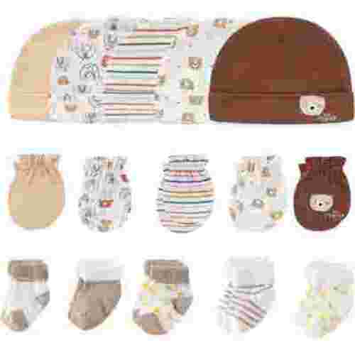 Baby Boys Caps Mittens and Thick Warm Socks Cotton Newborn Essentials Accessories (Hats+Gloves+Terry Socks),0-6 Months