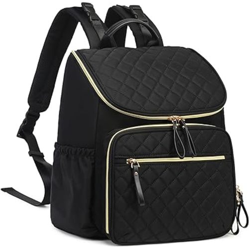 Large Capacity Diaper Bag Backpack with Storller Clips, Water-Resistant Travel Backpack with Anti-Theft Pocket (Nylon, Black-Gold)