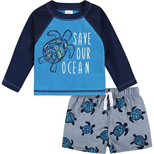 Gerber Baby-Boys Toddler Long Sleeved Rashguard Swim Bathing Suit Set