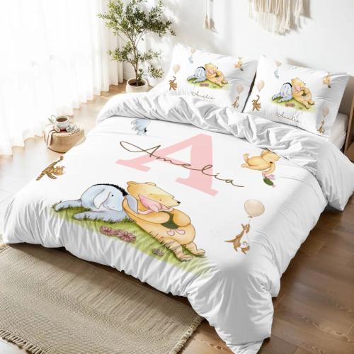 Winnie the Pooh Custom Bedding Set - Personalized duvet cover, Housewarming Gift, Custom Name Quilt, Kids Bedding, Pooh Birthday Present