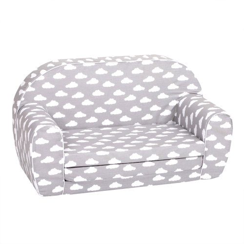 Delsit Toddler Couch and Kids Flip Open Foam Double Sofa, Gray with Clouds