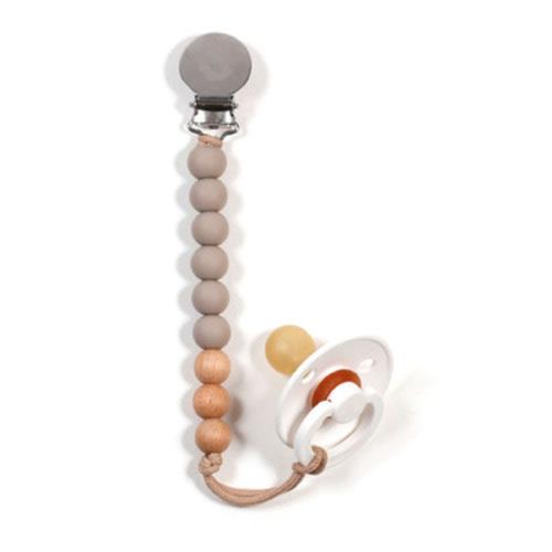 Bulle Teething Pacifier Clip Wood & Silicone Taupe