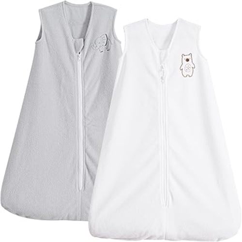 PHF Warm Micro-Fleece Baby Sleep Sack 0-6 Months, Soft Baby Wearable Blanket, 2-Way Zipper Sleeping Bags, 2 Pack Comfy Sleeping Sack for Infant Newborn Boys, Small Size, White&Grey