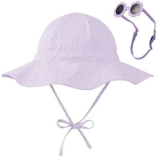 Durio Baby Sun Hat UPF 50+ Sun Protection Hat Boy Girl Baby Sunglasses with Strap Wide Brim Baby Bucket Hat Toddler Beach Hat