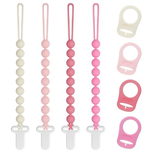 Pacifier Clips Baby Girls - Draklary 4 Pack Paci Clip Silicone Soothe Baby Binky Holder for Newborn Essentials Shower Birthday Gift