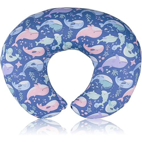 Nursing Pillow Cover, Compatible with Boppy Nursing Pillow Original Size, Breastfeeding Pillow Slipcover for Baby Boys & Girls, Organic Cotton, Machine Washable & Breathable, Blue Whale