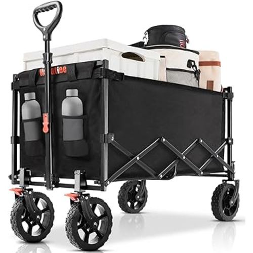 Navatiee Wagon Cart Heavy Duty Foldable, Collapsible Wagon with Smallest Folding Design, Utility Grocery Wagon for Camping Shopping Sports