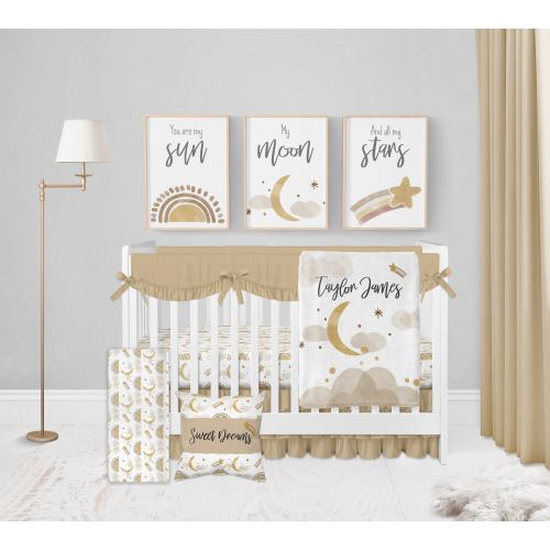 Boho Crib Bedding Set, Gender Neutral Crib Bedding, Boho Nursery, Moon and Stars Crib Bedding, Sun, Clouds, Baby Girl, Baby Boy Crib Bedding