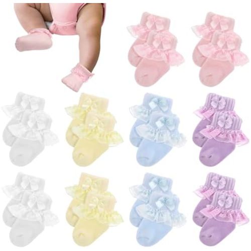10 Pairs Preemie Socks Ruffle Lace Ruffle Cotton Socks for Preemie Girls Boys