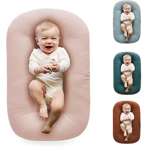 Baby Lounger Pillow,Loevin Baby Lounger Pillow for Newborn Cosleeping for Baby in Bed,Newborn Lounger Baby Nest for Boys & Girls 0-12 Months-Pink