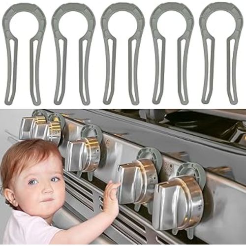 Stove Stoppaz Gas Stove Knob Locks Protecting Kids and Pets; Oven Knob Covers for Child Safety (5 Pack, Grey)