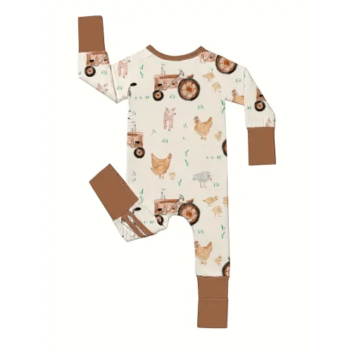 soft bamboo fiber romper cute farm animal print - Temu