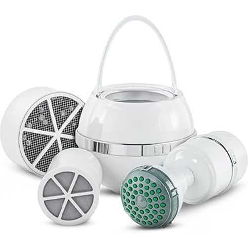 Crystal Quest Bath Ball, Shower & Replacement Filter Cartridges - Filter to Reduce Contaminants - Effortless & Quick Installation | Bundle Pack - White