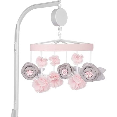 Sammy & Lou Pink Floral Baby Crib Mobile with Music, Crib Mobile Arm Fits Standard Crib Rail