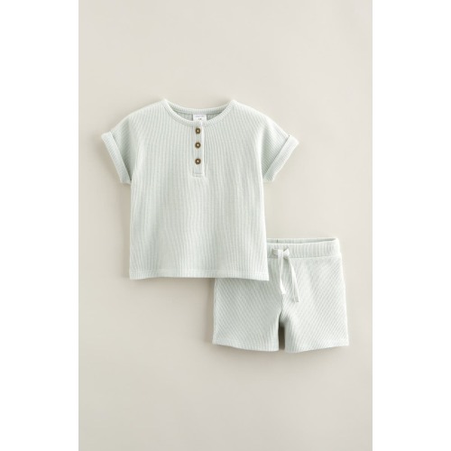 Waffle Knit Henley & Shorts Set, 9M