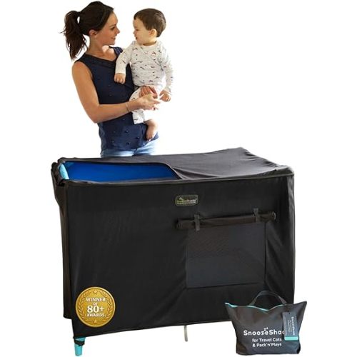 SnoozeShade Pack n Play & Travel Crib Blackout Cover | Blackout Crib Cover & Pack and Play Black Out Cover | Mom-Invented Safety Tested with Optimal Airflow