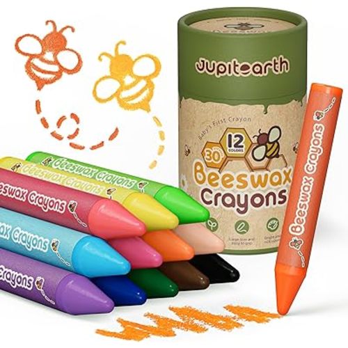 Beeswax Crayons for Toddlers 1–3, 12 Non-Toxic Silky Crayons, Jumbo and Washable Crayon, Easy to Hold, Safe for Kids, Mess-Free Coloring for Preschool Art Supplies, Ages 2–4, 4–8